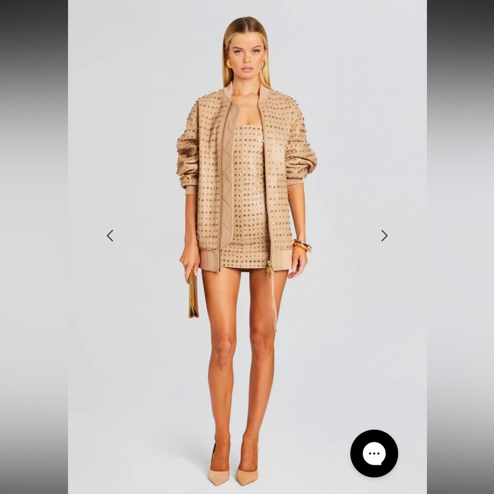 $5,000 NWT Retrofete Leather Rhinestone Jacket Dress Set